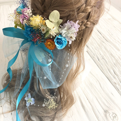 日/祝も発送 ナチュラルブルー BIG リボン 髪飾り ヘッドドレス - 通販