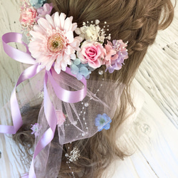ブーケ の様な髪飾り　ヘッドドレス　グラデーション　BIGリボン 3枚目の画像