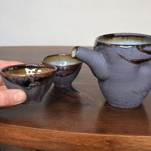 Creema限定』酒器セット 桜島釉ぐい吞み(おちょこ)2個