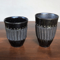 窯変虹彩黒  真鍮ポッチ フリーカップ(酒器)・中 5枚目の画像