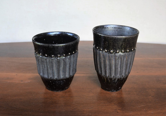 窯変虹彩黒  真鍮ポッチ フリーカップ(酒器)・中 5枚目の画像