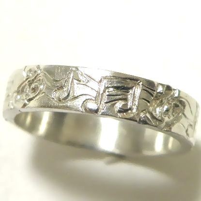 流れる音符の幅広シルバーリング