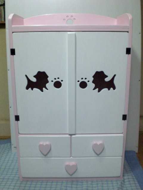 わんちゃん扉付きハンガーラック　くりぬき選べます　ひのきスリムハンガー角度タイプ　３本付