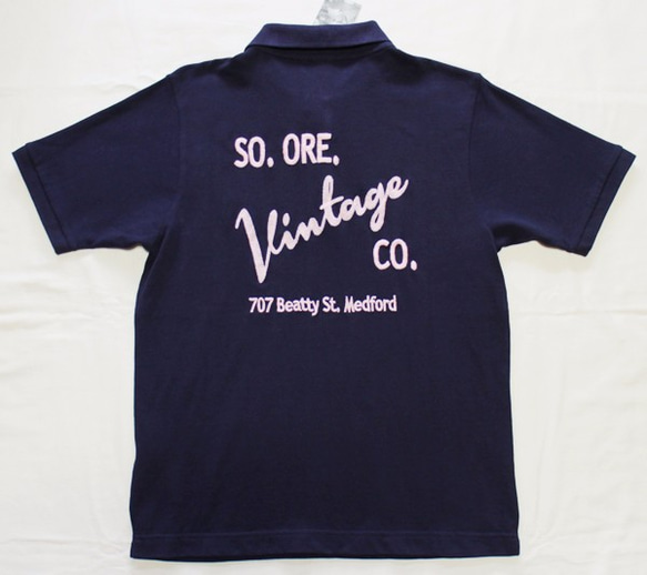 刺繍ポロシャツ Vintage Co.　W-17001ネイビー　Ｍ 1枚目の画像