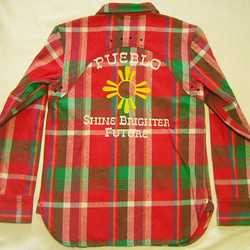刺繍ヘビーコットンフランネルシャツ　W-13072　SUN　レッド×グリーン　S 2枚目の画像
