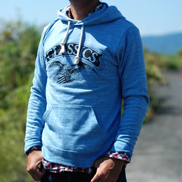 プリントプルパーカー　EAGLE　W-14093　杢ブルー　Ｍ