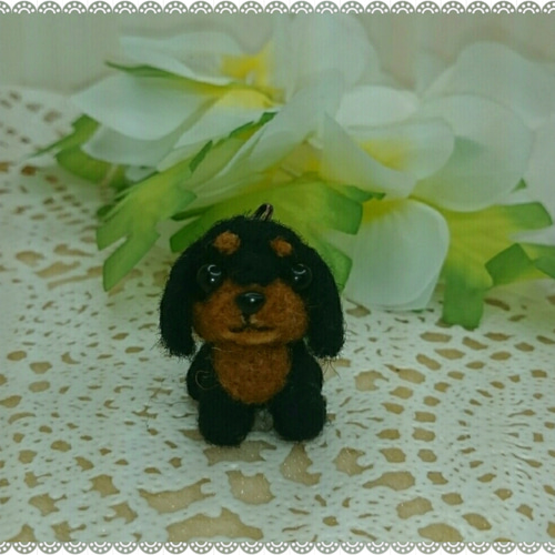 羊毛フェルトネーム入りブラックタンダックスキーホルダー