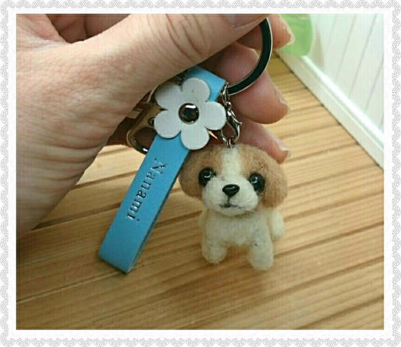 新色★羊毛フェルトオーダー愛犬ネーム入りヌメ革キーホルダー★ハンドメイド★あみぐるみ愛犬雑貨愛犬ちゃんお作りします 2枚目の画像