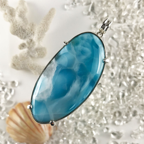 高品質　イルカ型ラリマー　ペンダント　ネックレス　silver925 3-18 ラリマーツインイルカペンダント 【2-7168】