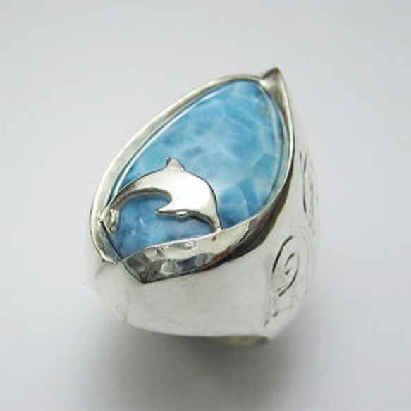 イルカのいる海 本当にいるよ　ハート ラリマー シルバー リング　和彫り 【送料無料】iruka40 いるか ドルフィン 4枚目の画像
