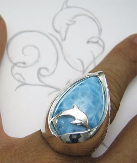 イルカのいる海 本当にいるよ　ハート ラリマー シルバー リング　和彫り 【送料無料】iruka40 いるか ドルフィン 7枚目の画像
