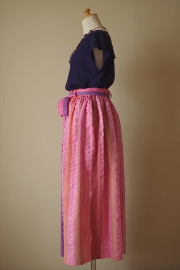 インド綿ストライプのマキシスカート 3枚目の画像