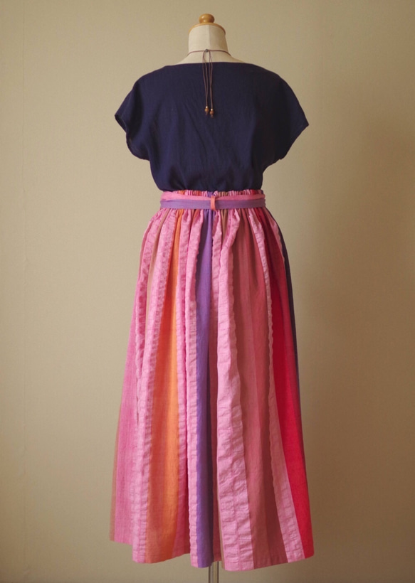 インド綿ストライプのマキシスカート 4枚目の画像