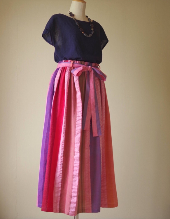 インド綿ストライプのマキシスカート 5枚目の画像