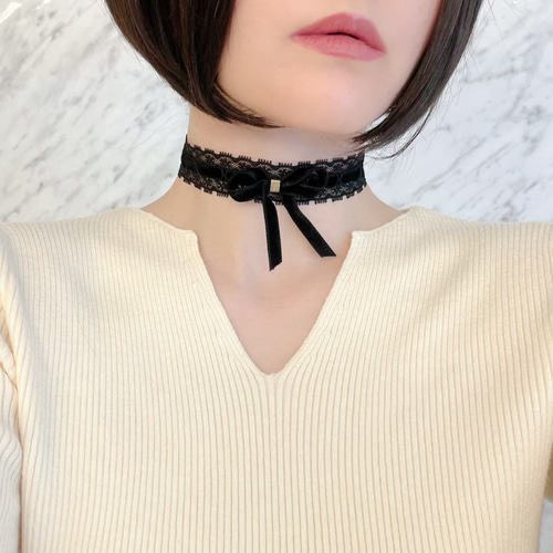 黒:Lara:リボンとレースのチョーカー SV371BK チョーカー MAY 黒:Lara:リボンとレースのチョーカー SV371BK チョーカー MAY