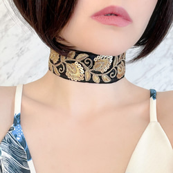 夜裡綻放的花朵：黑金印度刺繡choker SV382 第1張的照片