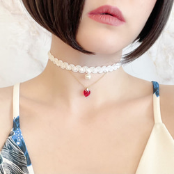 白色：愛在月夜搖曳：棉質珍珠心形頸鍊SV072WH 第1張的照片