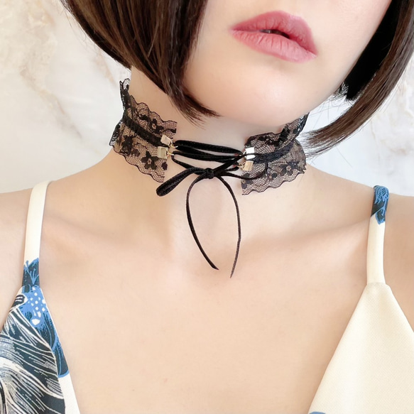 Angelica 項鍊：黑色蕾絲繫帶頸鍊 SV035 第1張的照片
