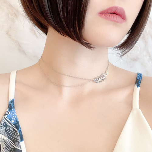 定番 S：幸運の羽根：フェザーのチョーカーネックレスSV068S アクセサリー