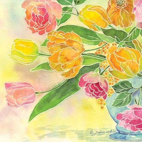 春の風に揺れて　水彩画原画　size11cm スクエア 春の風に揺れて 水彩画原画 size11cm スクエア（水彩の手描き