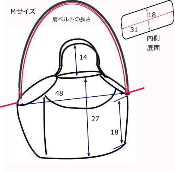 受注製作　Ｍサイズ　肩ベルト１００センチ　フリル付き　小型犬用スリング　手提げ２ウェイ紀州帆布　キャリーバッグ　レッド 2枚目の画像