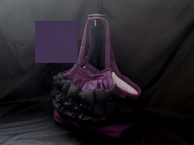 受注製作　Ｌサイズ　小型犬用　紀州帆布フリル付きショルダータイプ　キャリーバッグ　パープル