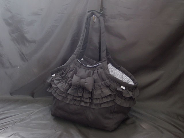 受注製作　ＬＬサイズ　小型犬用　紀州帆布フリル付きショルダータイプ　キャリーバッグ　ブラック