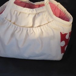 小型犬用　Ｌサイズ　ハンドメイドプレーンキャンバスフリル付手提げキャリーバッグ　赤いギンガム 6枚目の画像