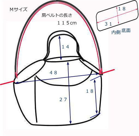 Ｍサイズ　肩ベルト丈１１５センチ　小型犬用スリング、手提げ２ウェイやわらかデニムキャリーバッグ　紺ギンガム 2枚目の画像