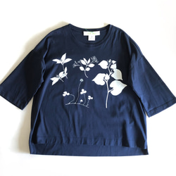 アシャ　オーガニックコットン　ボタニカルプリント6分袖Tシャツ CSTS-278 5枚目の画像