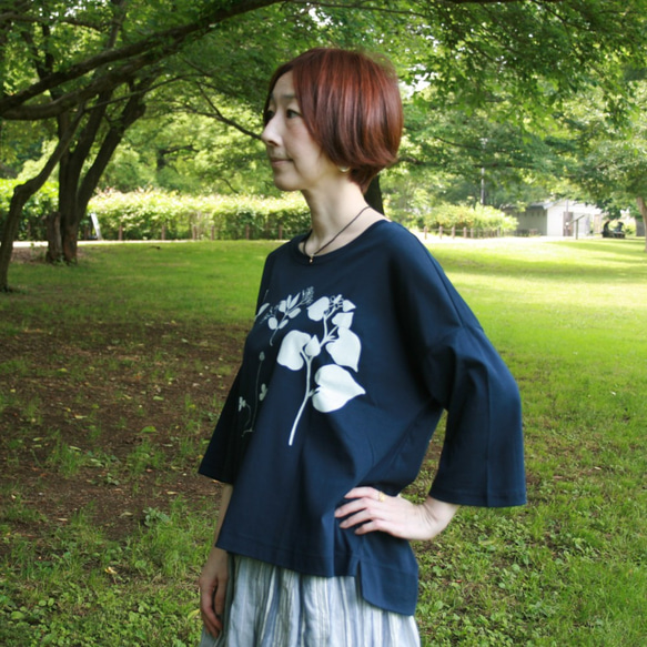 アシャ　オーガニックコットン　ボタニカルプリント6分袖Tシャツ CSTS-278 9枚目の画像
