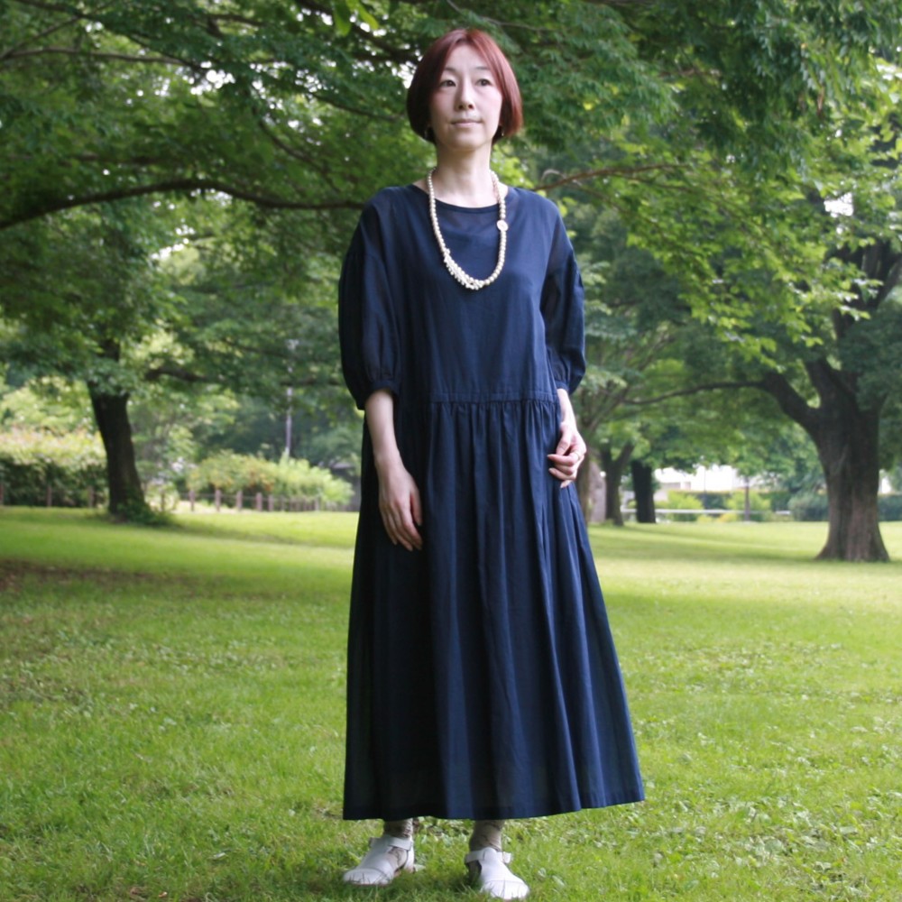 オーガニックコットンボイルフンワリギャザー風通るワンピース