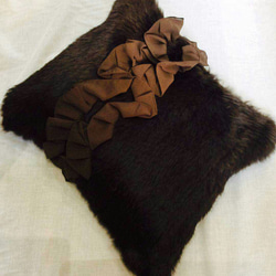 New!! ⚫⚪ Rabbit fur Cushion cover Brown ⚫⚪ 1枚目の画像