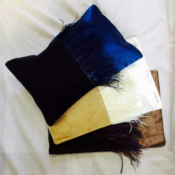 New!! ⚫⚪　Feather&Suede Cushion cover Deep blue ⚫⚪ 3枚目の画像
