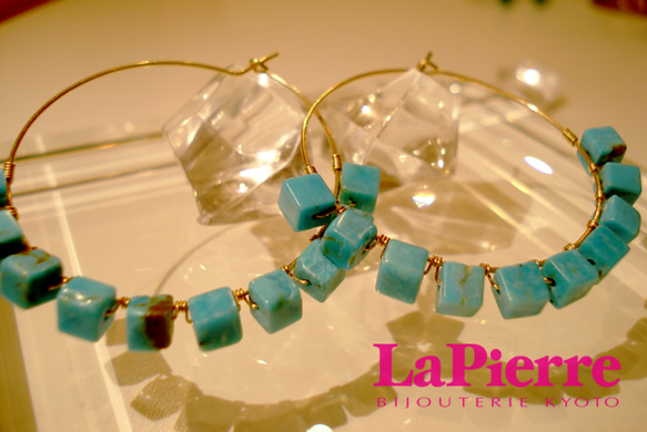 -LaPierre-再*TURQUOISE*cube-piace（ターコイズピアス） 1枚目の画像