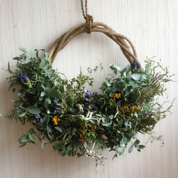 ハーフリース◇ナチュラル◇ドライフラワーリース ドライフラワーのナチュラルハーフリース(グレー×ブラウン) – KAMIKURU