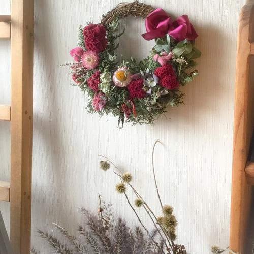 ケイトウのナチュラルドライフラワーハーフリース！AtelierKouan