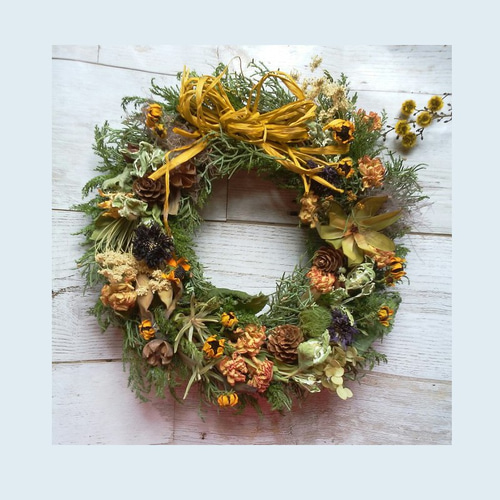 ルドベキアタカオのナチュラルドライフラワーリース！Atelier Kouan