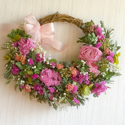 ピンク薔薇のナチュラルドライフラワーリース！Atelier Kouan リース