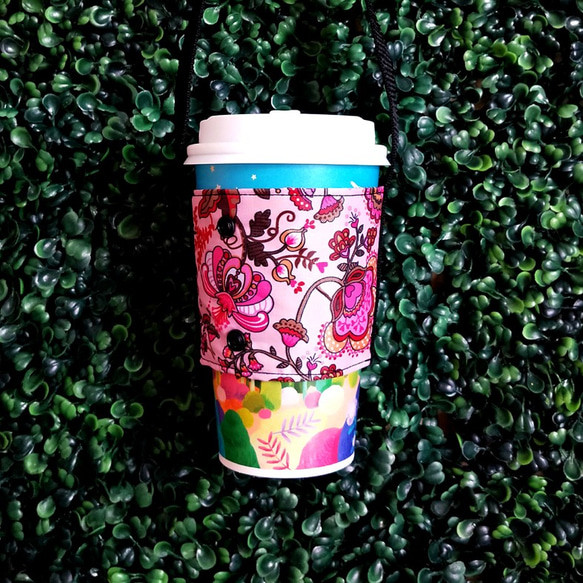 【克萊爾手創】「我的專屬杯套」環保杯套（粉紅花紋） 第1張的照片