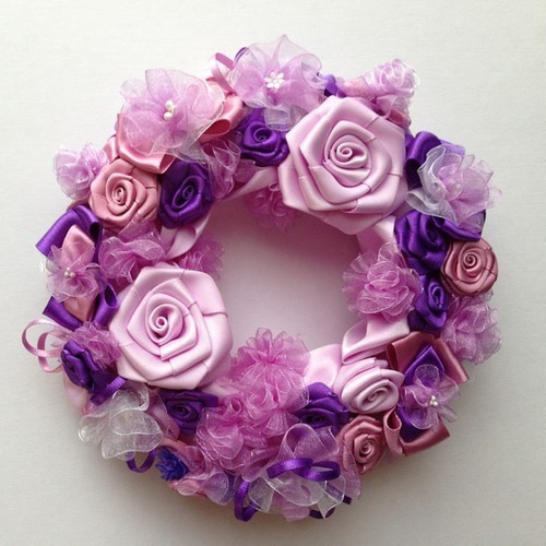 パープルローズフラワーリボンリース リース ﾘﾎﾞﾝﾃﾞｺ 通販 121384