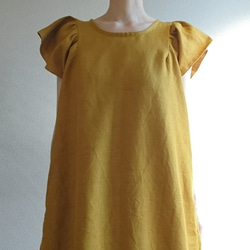 <creema限定>Flare sleeve onepiece Japanese linen 芥子色 5枚目の画像