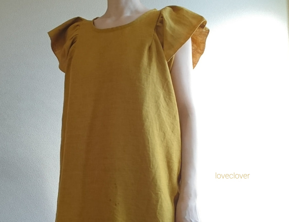 <creema限定>Flare sleeve onepiece Japanese linen 芥子色 9枚目の画像