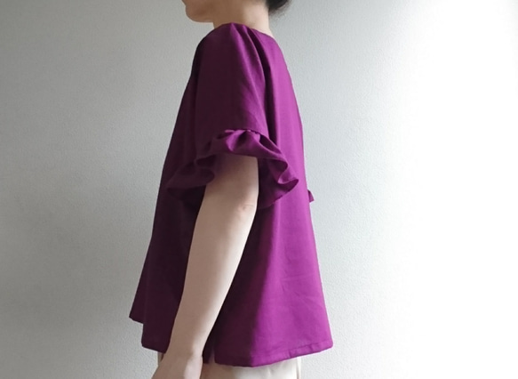 <creema限定>Hirahira sode flare pullover  harf linen 葡萄色 4枚目の画像