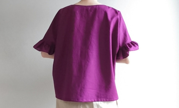 <creema限定>Hirahira sode flare pullover  harf linen 葡萄色 5枚目の画像