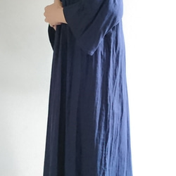 <creema限定>Ruffled collar  onepiece　double gause 濃紺 10枚目の画像