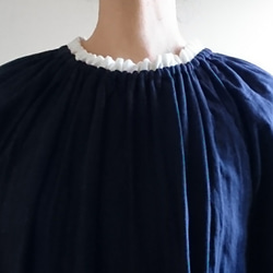 <creema限定>Ruffled collar  onepiece　double gause 濃紺 5枚目の画像