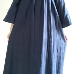 <creema限定>Ruffled collar  onepiece　double gause 濃紺 6枚目の画像