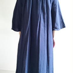 <creema限定>Ruffled collar  onepiece　double gause 濃紺 9枚目の画像