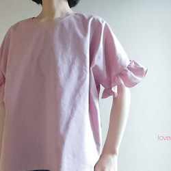<creema限定>ヒラヒラ袖でほっそり華奢みえ❤️ハーフリネンの着回せるプルオーバー　 桜色 1枚目の画像